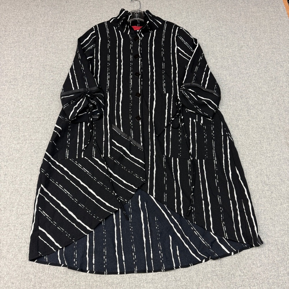 Haute Couture Paris Tunic Top OS Black White Stripe High Low Drawstring Sleeve